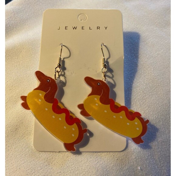 Earrings Wiener Dog Dachshund Dangle Acrylic Lightweight Whimsical Earrings - Picture 3 of 5